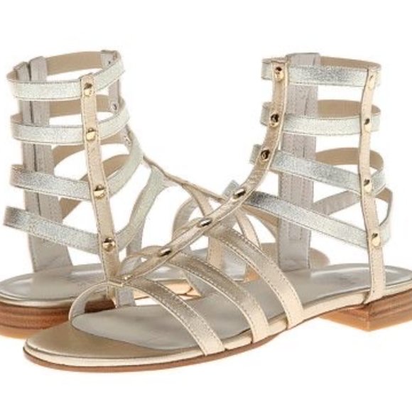 Stuart Weitzman 'Caesar' Leather Gladiator in Cava - Picture 1 of 16